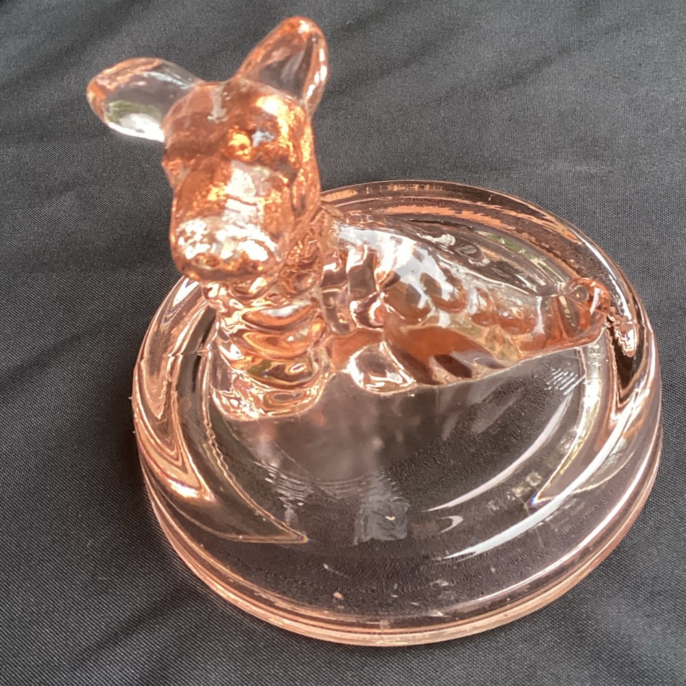 Vintage Jeanette Glass "Scottie Dog”LID ONLY Peach Luster Iridescent